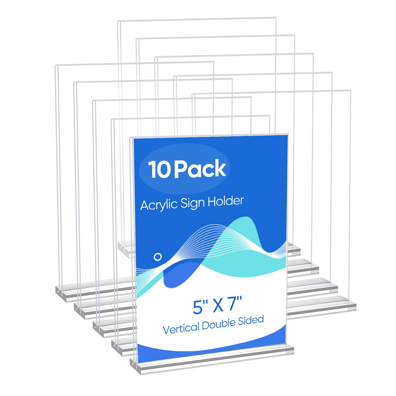 Zongxing 10 Pack Acrylic Sign Holder 5 X 7, Clear Double Side T Shape Acrylic Table Sign Stands For Displaying, Flyer Holder Pap